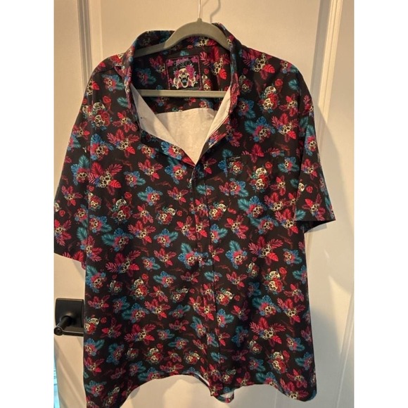 Retro Rifle Other - Retro Rifle Skull Floral Print Short Sleeve Button Down Shirt 3XL